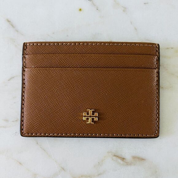 TORY BURCH Emerson Tiger Eye Leather Slim Card Case Mini Wallet - Picture 1 of 5